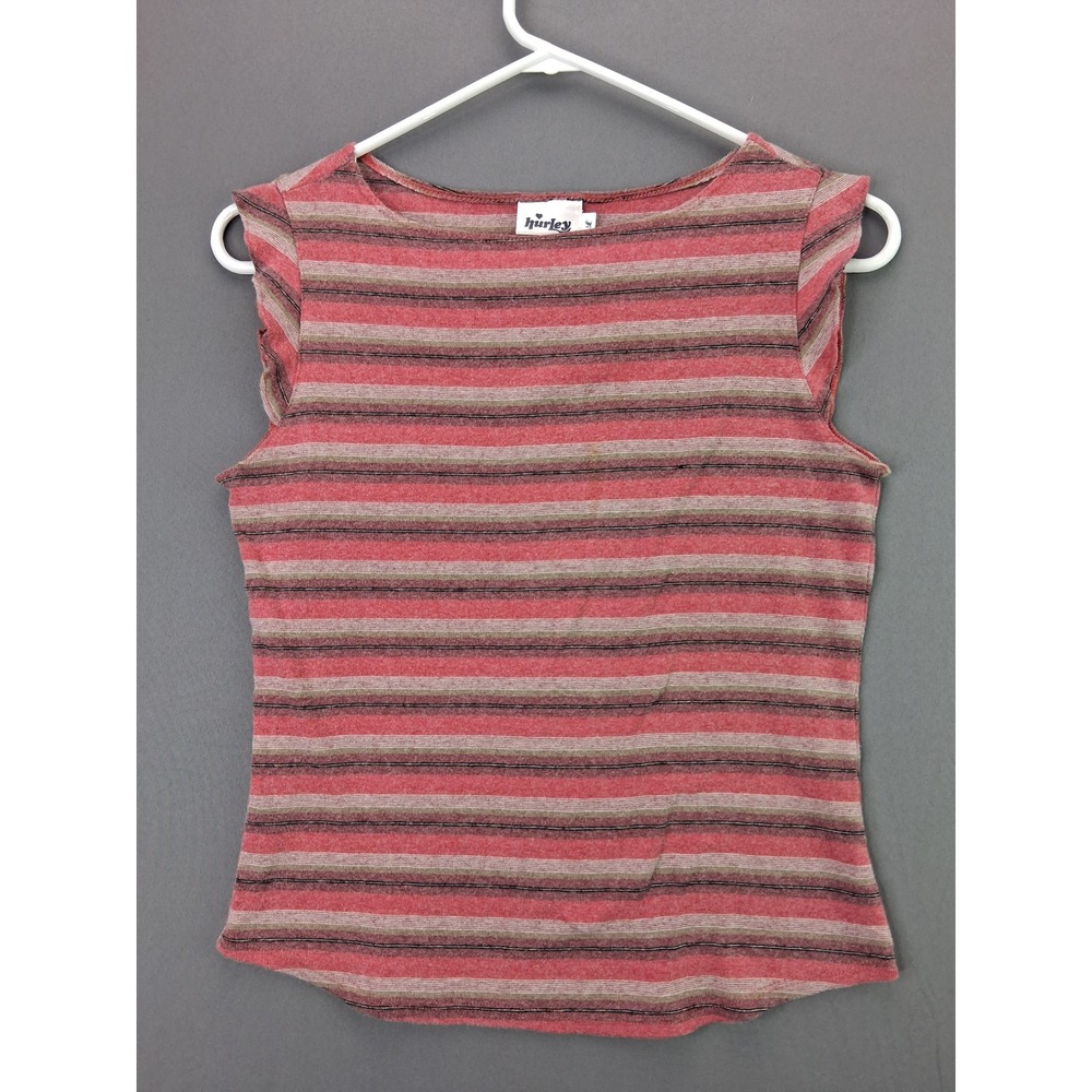 Hurley Pink and Gray Striped Tank Top